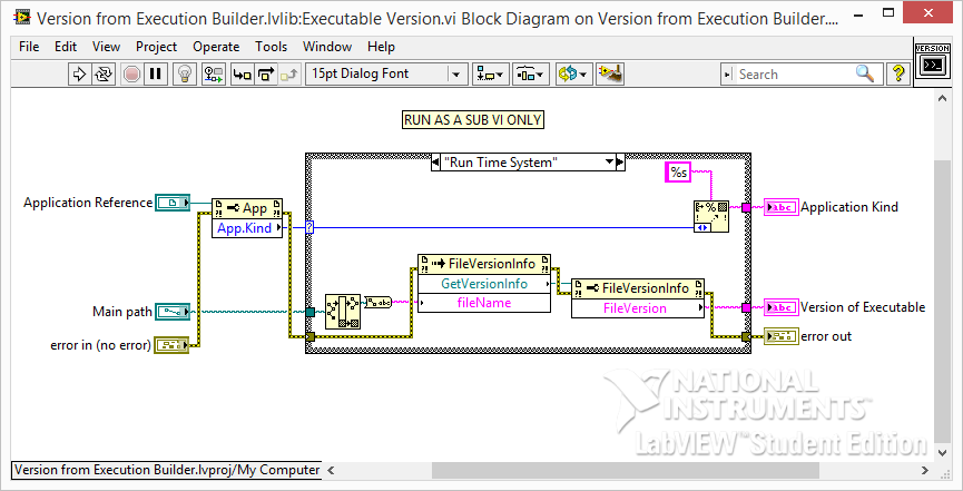 LabVIEW Application Version subvi block diagram