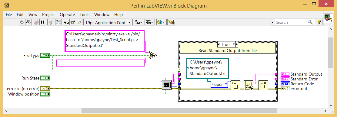 LabVIEW system Mintty bash Perl script output