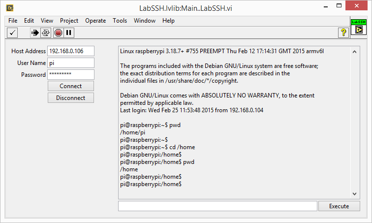 LabVIEW SSH front panel