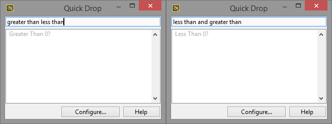 LabVIEW Quick Drop greater and less